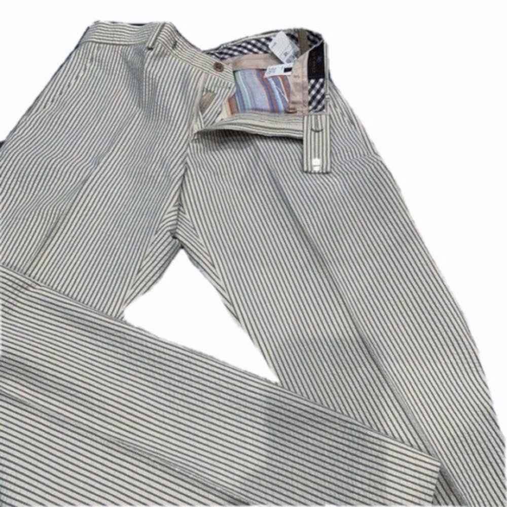 NEW Etro Seersucker Stripe Pants!  Blue & Tan Stripe  Size e 48 (US 32 x 31)